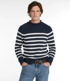 Shop L.L.Bean "Men's Signature Organic Cotton Rollneck Sweater, Stripe" Navy