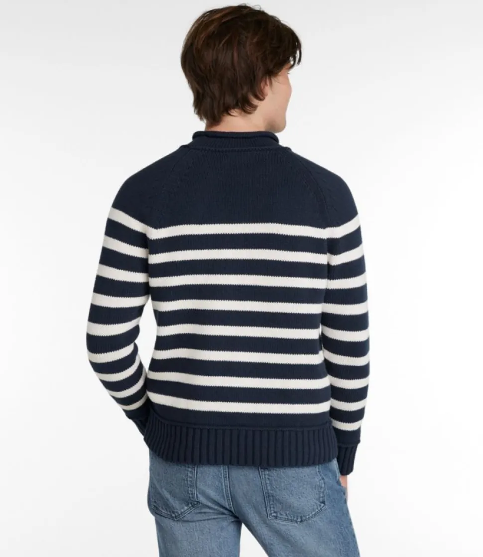 Shop L.L.Bean "Men's Signature Organic Cotton Rollneck Sweater, Stripe" Navy