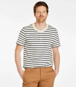 Best L.L.Bean "Men's Signature Rangeley Cotton Henley, Short-Sleeve" CreamStripe