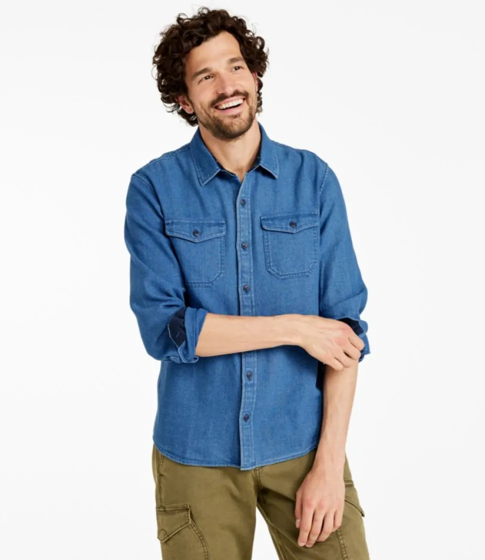 Sale L.L.Bean "Men's Signature Washed Indigo Shirt, Long-Sleeve"