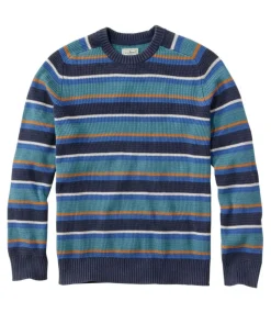 Fashion L.L.Bean "Men's Textured Washed Cotton Sweaters, Crewneck, Stripe" ClassicNavy
