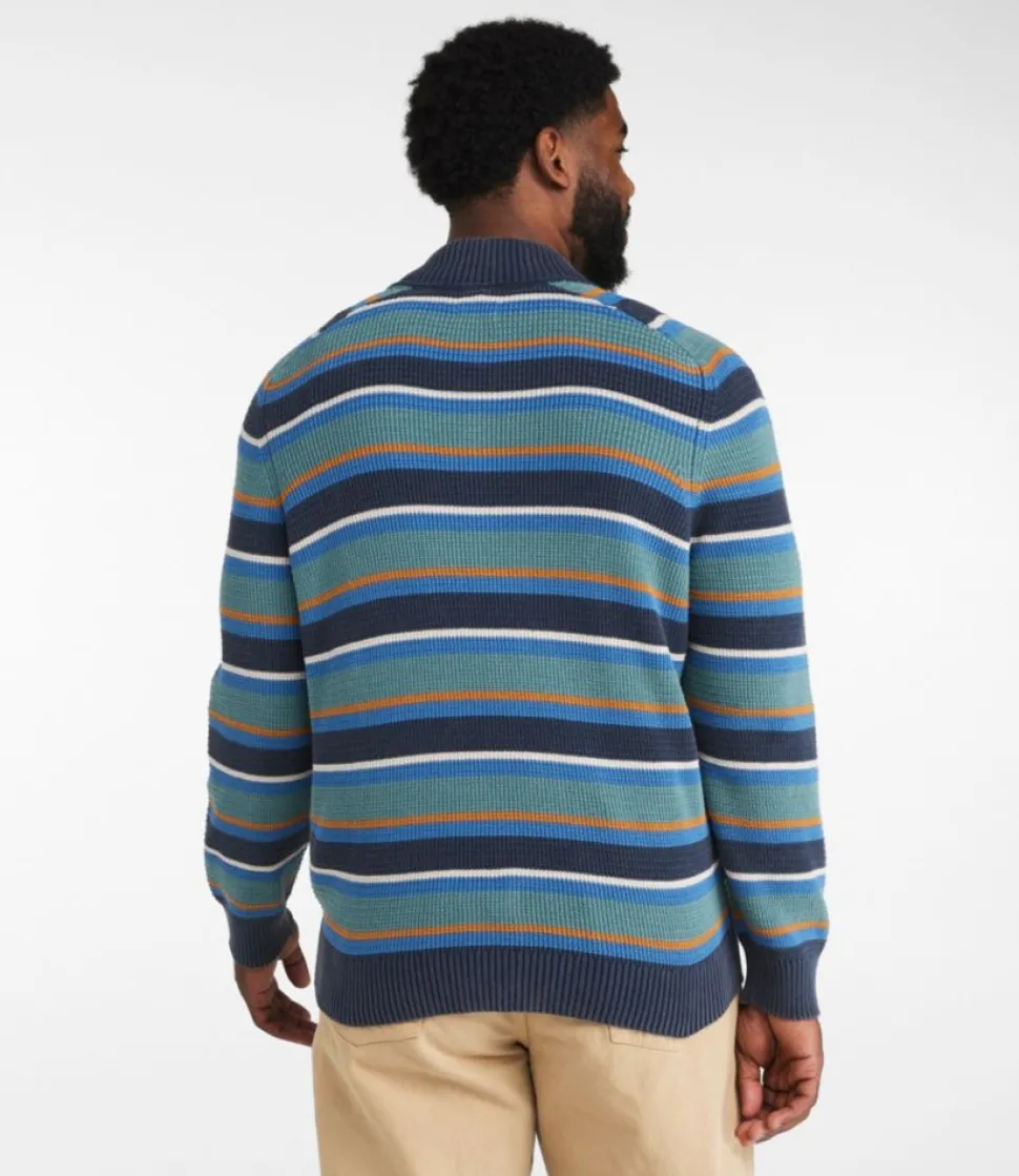Fashion L.L.Bean "Men's Textured Washed Cotton Sweaters, Quarter Zip, Stripe" ClassicNavy