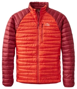 Best Sale L.L.Bean "Men's Ultralight 850 Down Sweater, Colorblock" VibrantRed/MountainRed