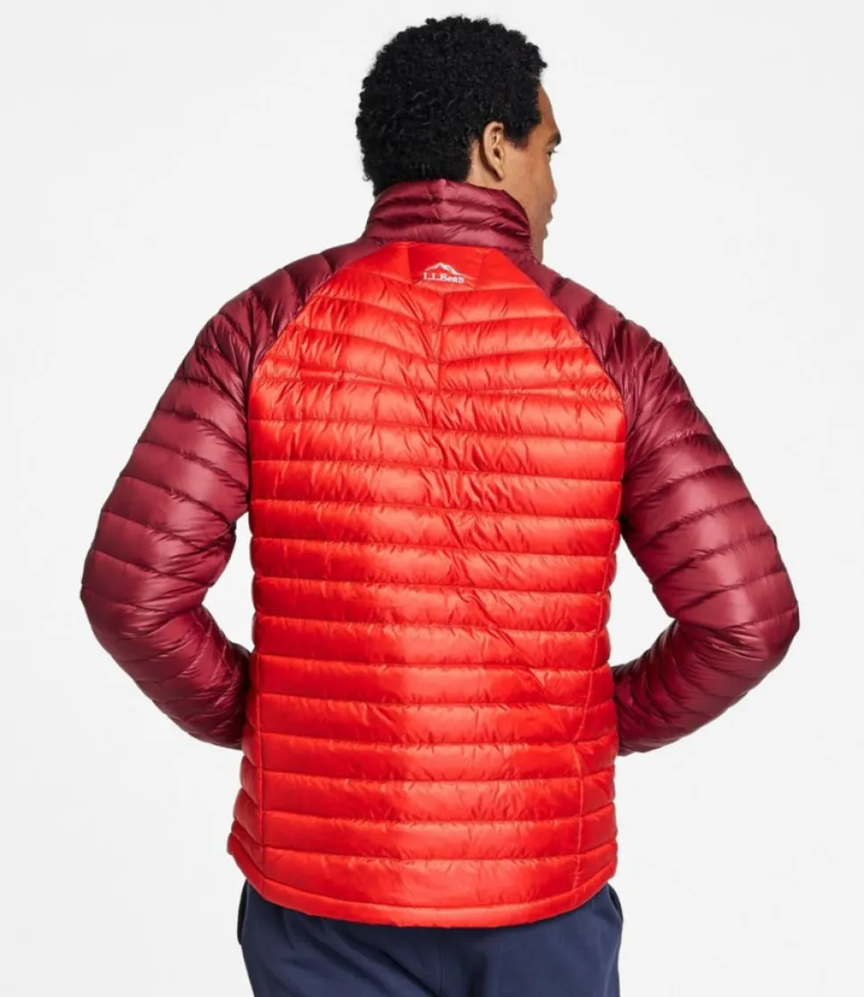 Best Sale L.L.Bean "Men's Ultralight 850 Down Sweater, Colorblock" VibrantRed/MountainRed