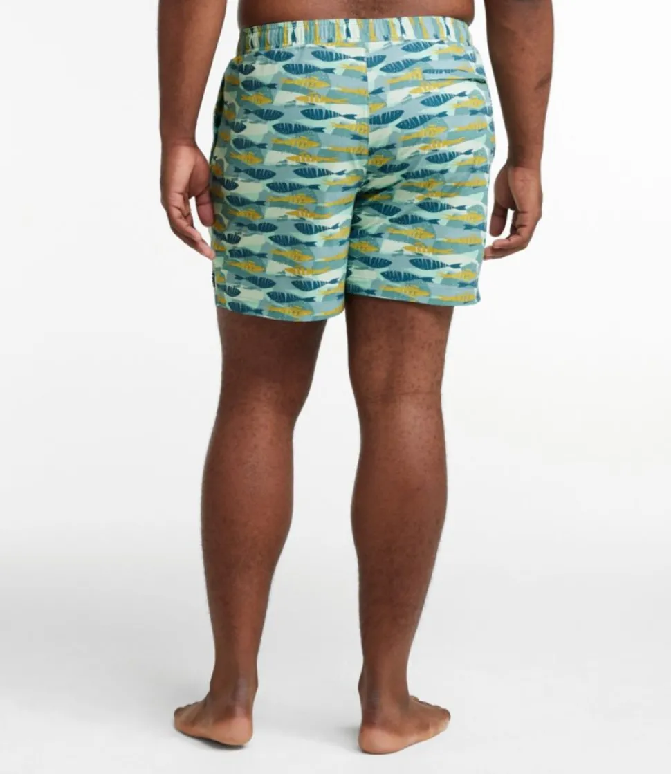 Sale L.L.Bean "Men's Vacationland Stretch Swim Trunks, Print, 6"" DeepwaterBlueTropical