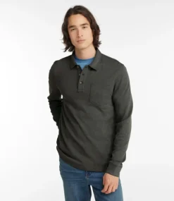 Fashion L.L.Bean "Men's Washed Cotton Double-Knit Polo, Long-Sleeve"