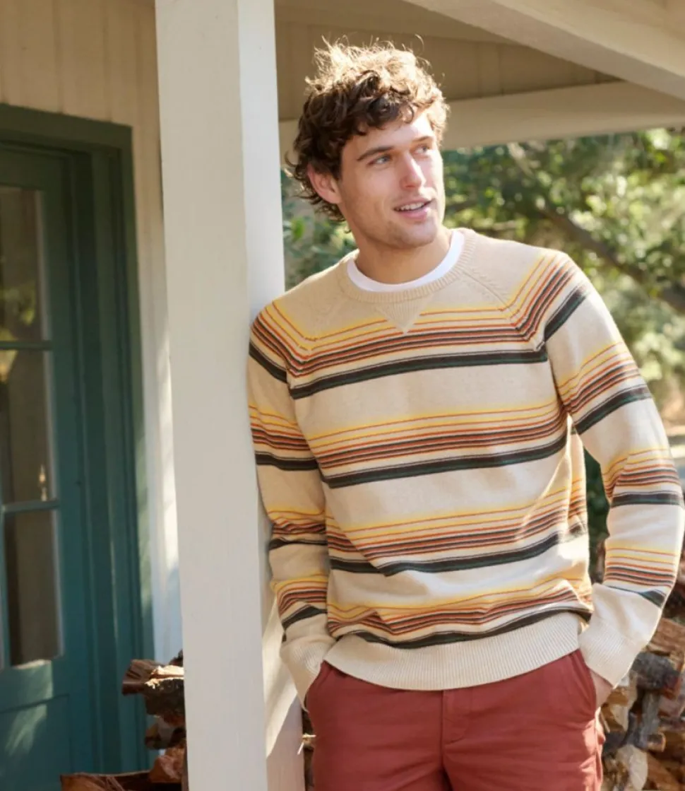 Discount L.L.Bean "Men's Wicked Soft Cotton/Cashmere Sweater, Crewneck, Stripe" Barley