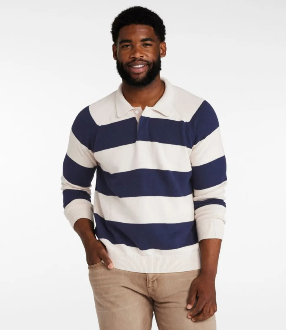Cheap L.L.Bean "Men's Wicked Soft Cotton/Cashmere Sweater, Rugby Polo, Stripe"
