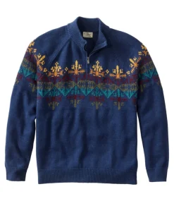 Best L.L.Bean "Men's Wicked Soft Cotton/Cashmere Sweater, 1/4 Zip, Pattern" ClassicNavyFairIsle