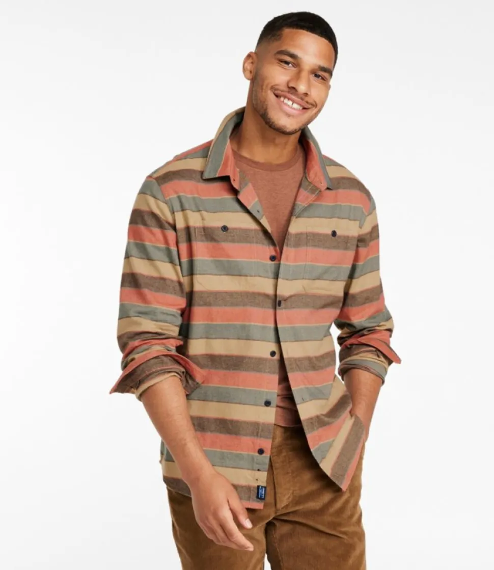 Cheap L.L.Bean "Men's Wicked Soft Flannel Shirt, Stripe, Slightly Fitted Untucked Fit" AppleCinnamon