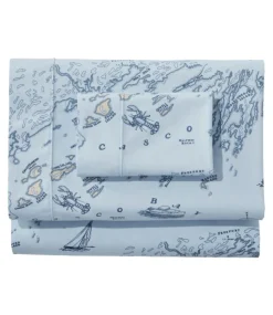 Outlet L.L.Bean "Nautical Map Percale Sheet Collection" LightBlue