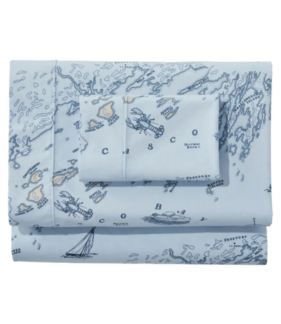 Outlet L.L.Bean "Nautical Map Percale Sheet Collection" LightBlue