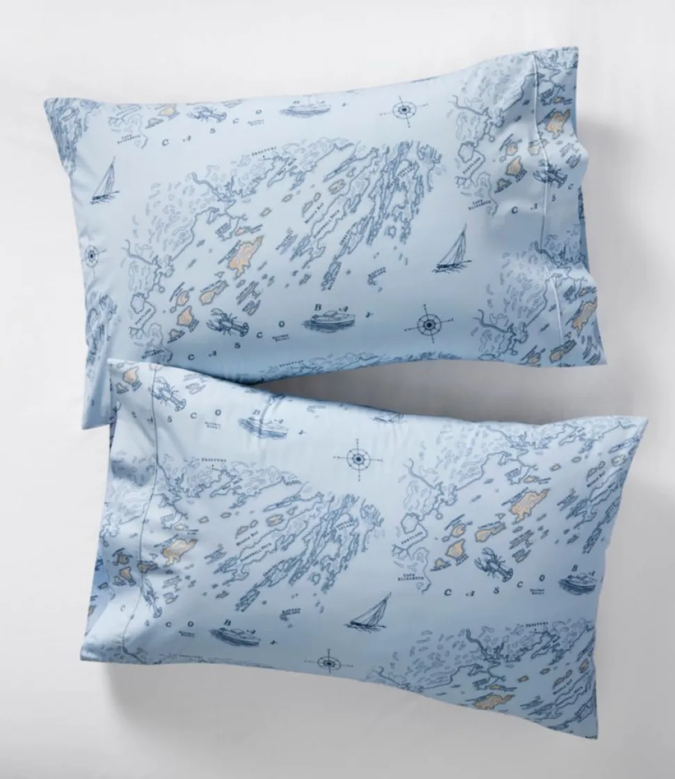 Outlet L.L.Bean "Nautical Map Percale Sheet Collection" LightBlue