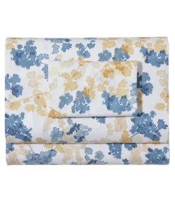 Best L.L.Bean "Organic Cotton Percale Sheet Collection, Botanical Print" WhiteBotanical
