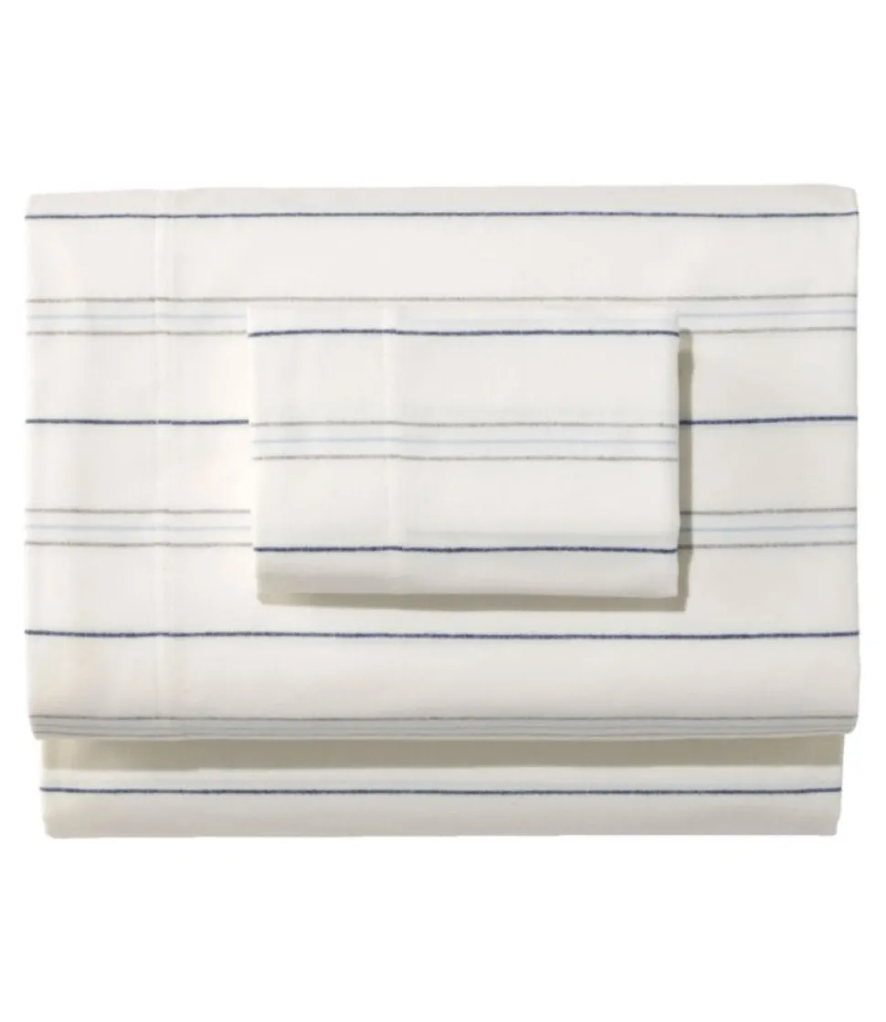 Clearance L.L.Bean "Organic Flannel Sheet Collection, Stripe" SeaSalt
