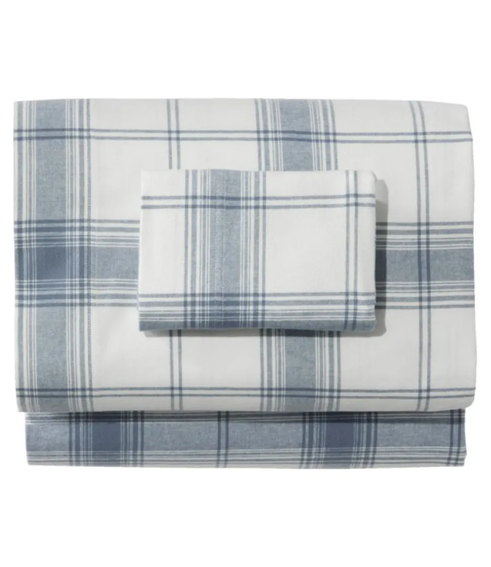 Clearance L.L.Bean "Organic Flannel Sheet Collection, Plaid" SlateBlue
