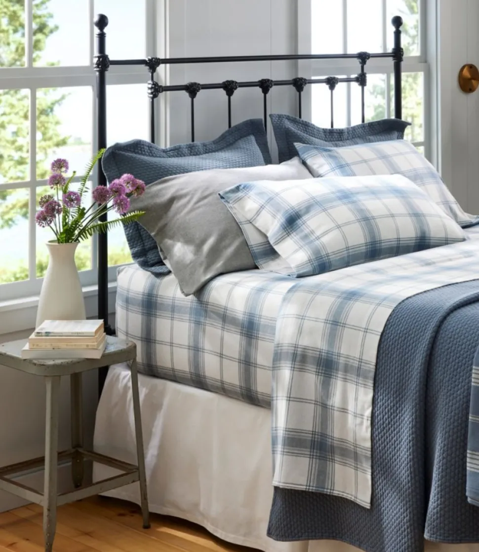 Clearance L.L.Bean "Organic Flannel Sheet Collection, Plaid" SlateBlue