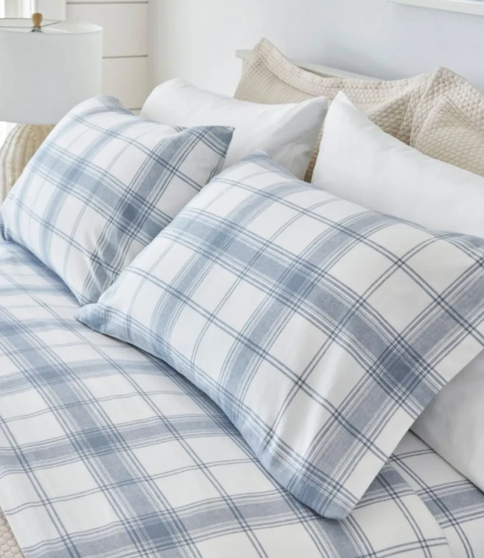 Clearance L.L.Bean "Organic Flannel Sheet Collection, Plaid" SlateBlue