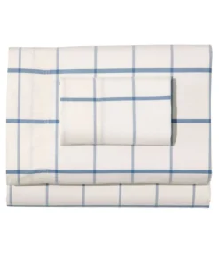 Best Sale L.L.Bean "Peached Cotton Sheet Collection, Windowpane" SeaSaltWindowpane