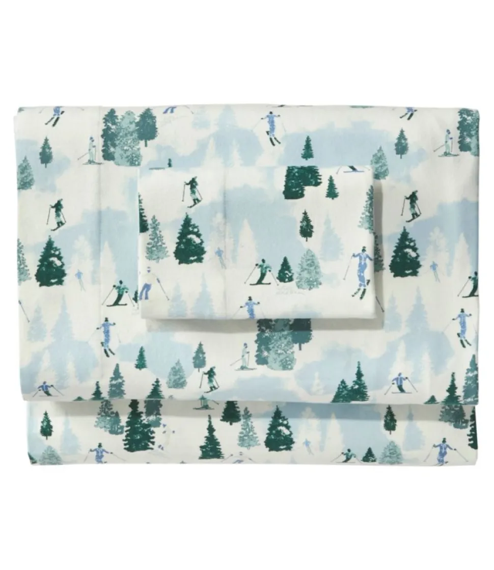 Fashion L.L.Bean "Skier Scenic Flannel Sheet Set Collection" SeaSalt