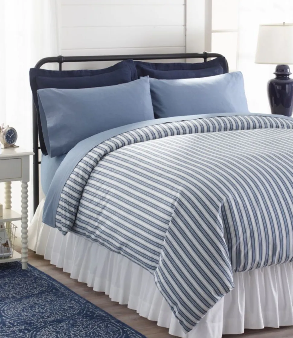 Cheap L.L.Bean "Sunwashed Percale Comforter Cover, Stripe" MarinerBlue