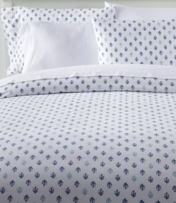 Fashion L.L.Bean "Sunwashed Percale Comforter Cover, Leaf Print" CharcoalBlue