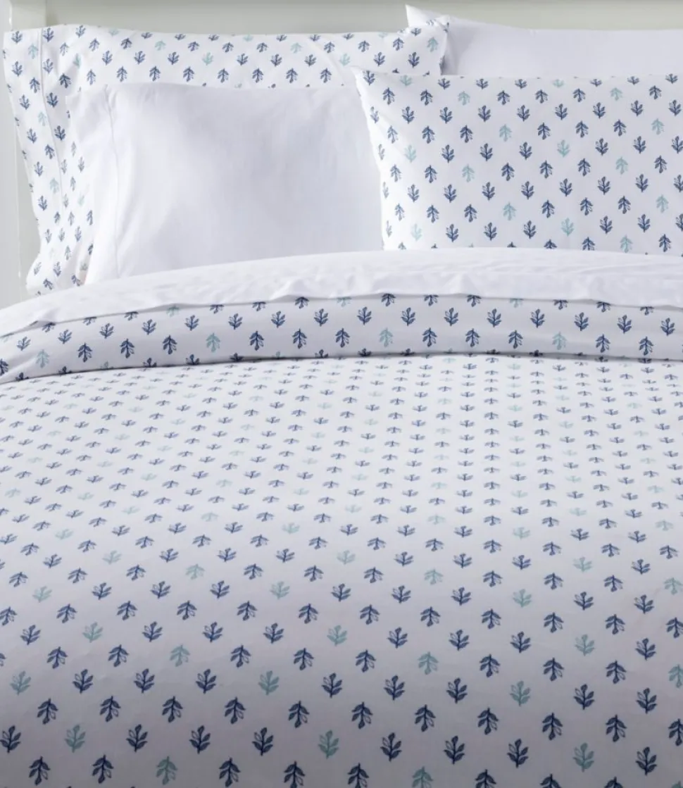 Fashion L.L.Bean "Sunwashed Percale Comforter Cover, Leaf Print" CharcoalBlue