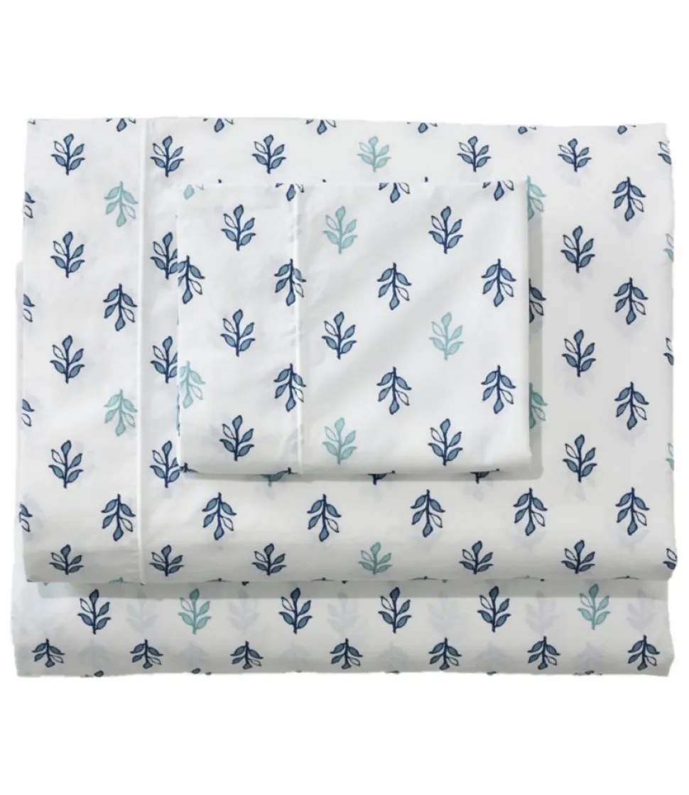 Online L.L.Bean "Sunwashed Percale Sheet Collection, Leaf Print" CharcoalBlue