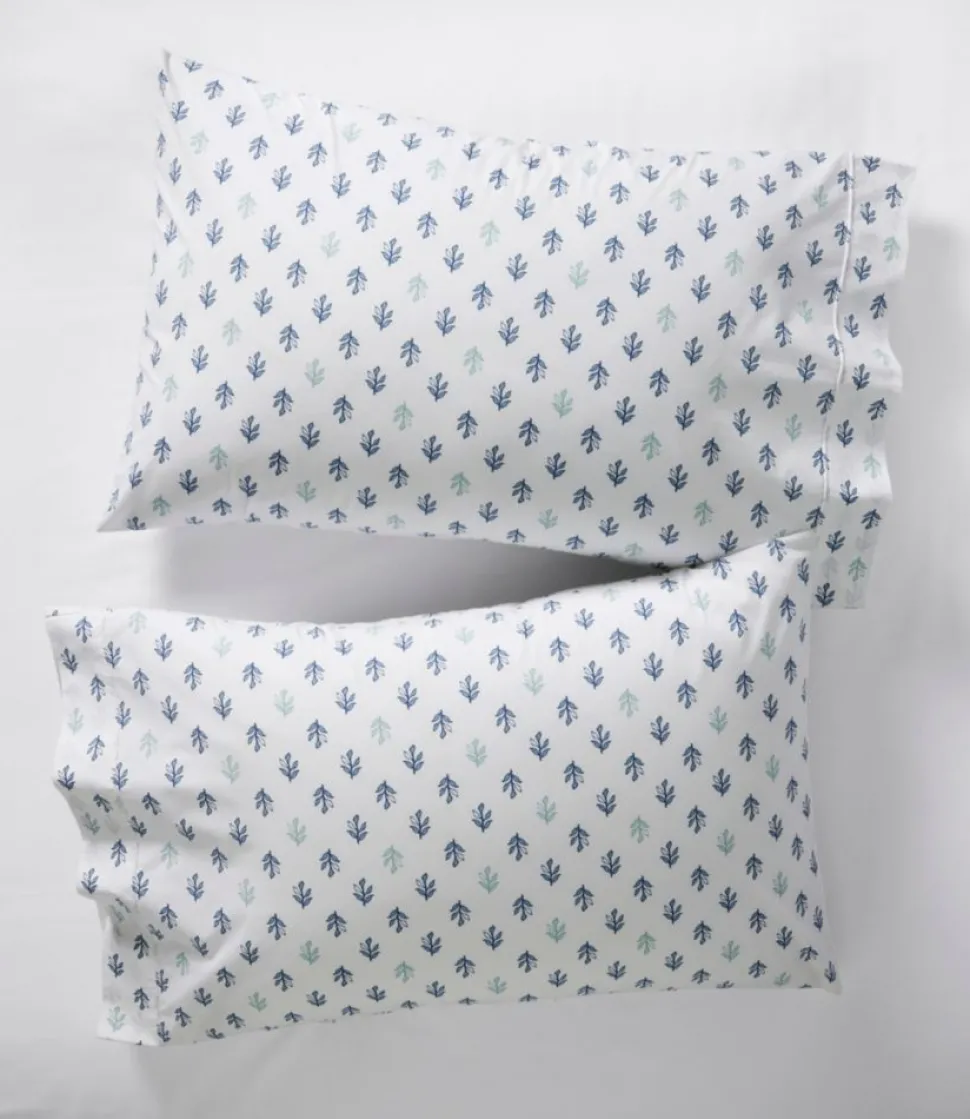 Online L.L.Bean "Sunwashed Percale Sheet Collection, Leaf Print" CharcoalBlue