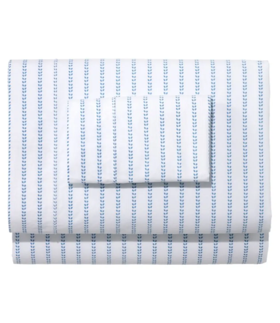 Cheap L.L.Bean "Sunwashed Percale Sheet Collection, Stripe Leaf" PeakBlue