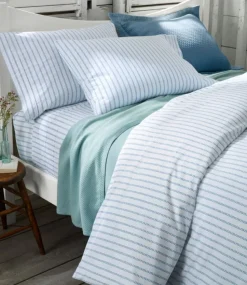 Cheap L.L.Bean "Sunwashed Percale Sheet Collection, Stripe Leaf" PeakBlue