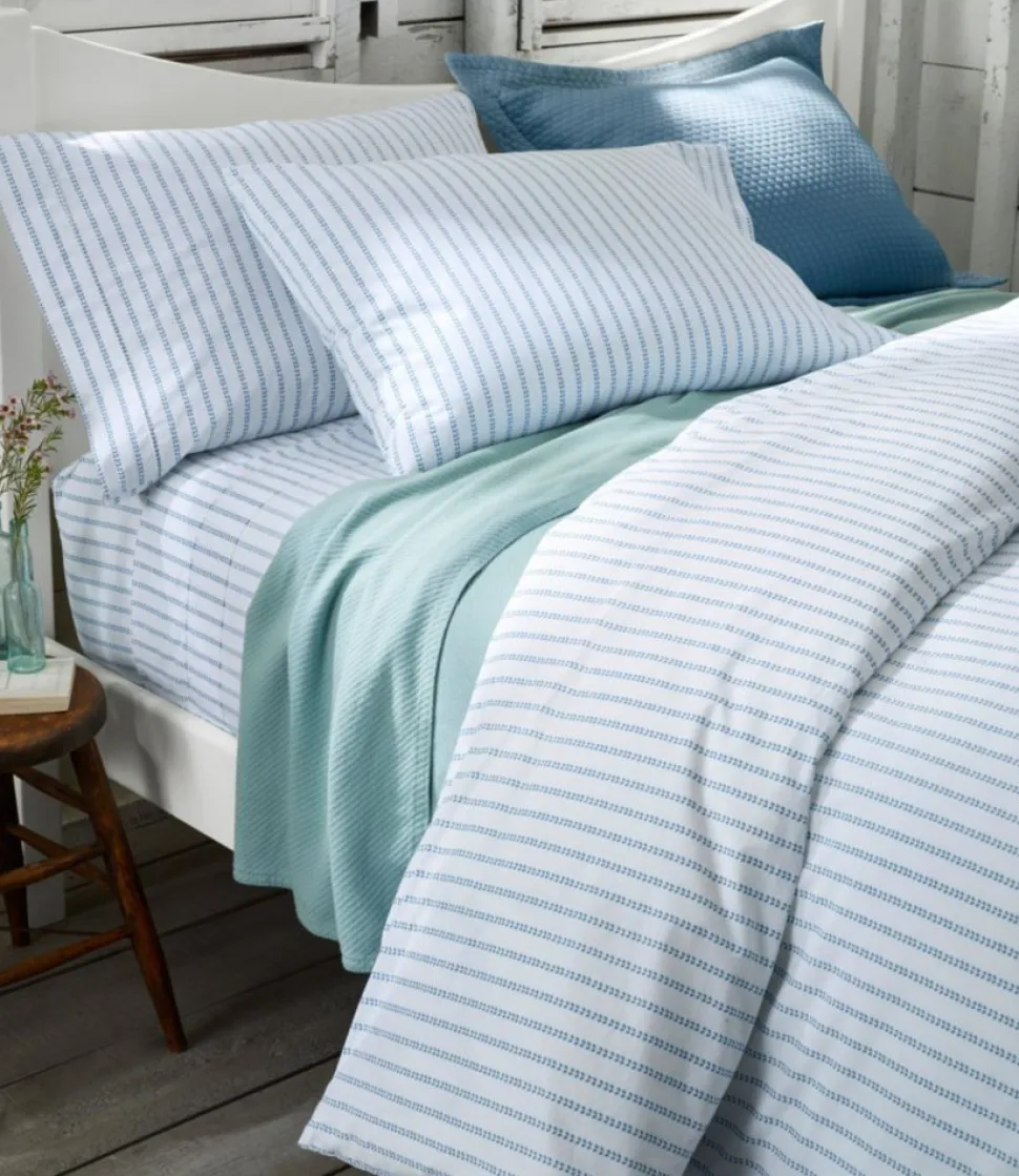 Cheap L.L.Bean "Sunwashed Percale Sheet Collection, Stripe Leaf" PeakBlue