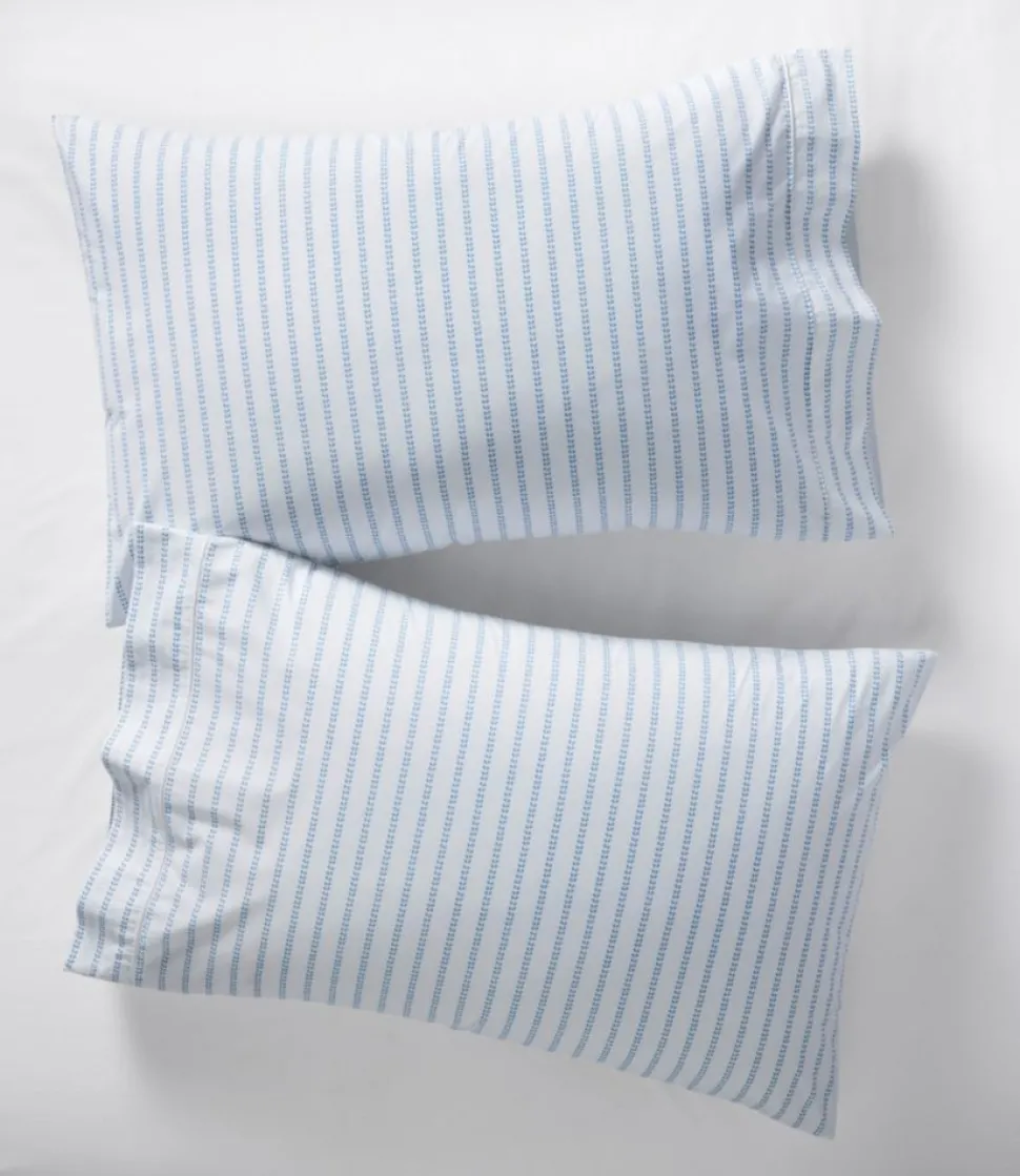 Cheap L.L.Bean "Sunwashed Percale Sheet Collection, Stripe Leaf" PeakBlue