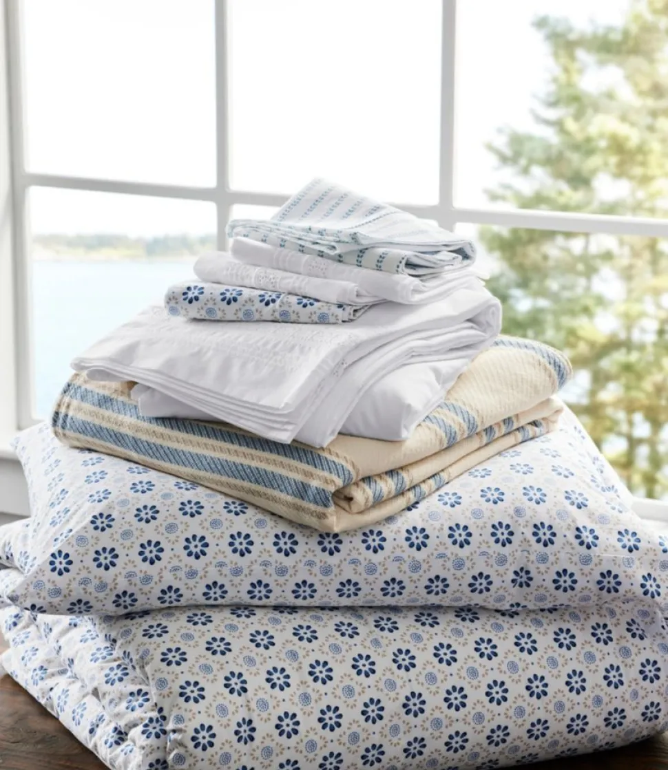 Cheap L.L.Bean "Sunwashed Percale Sheet Collection, Stripe Leaf" PeakBlue