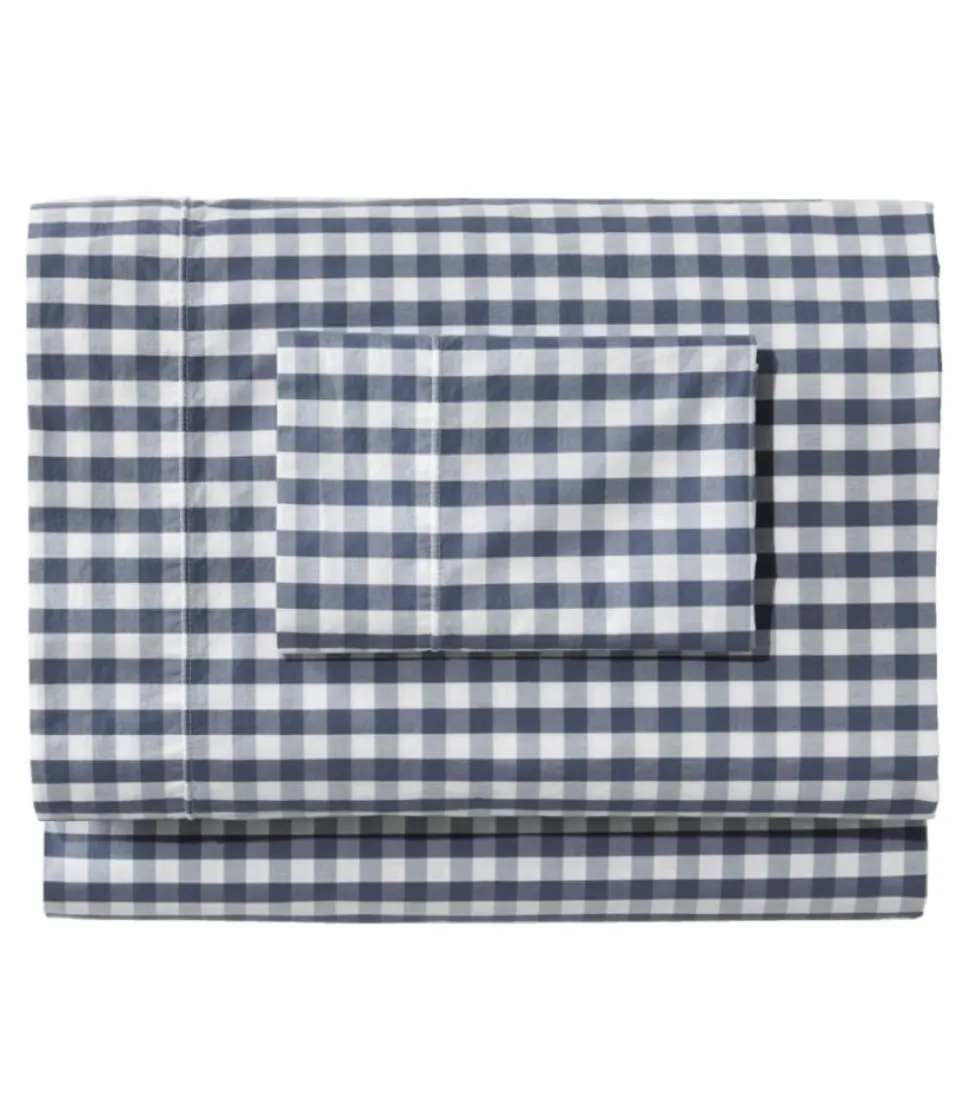 Hot L.L.Bean "Sunwashed Percale Sheet Collection, Gingham Check" VintageIndigo