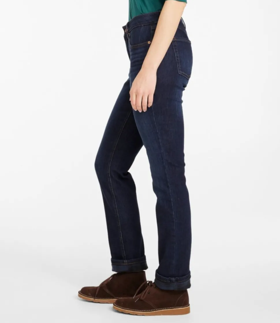 New L.L.Bean "Women's BeanFlex® Jeans, Mid-Rise Straight-Leg Lined" Rinsed