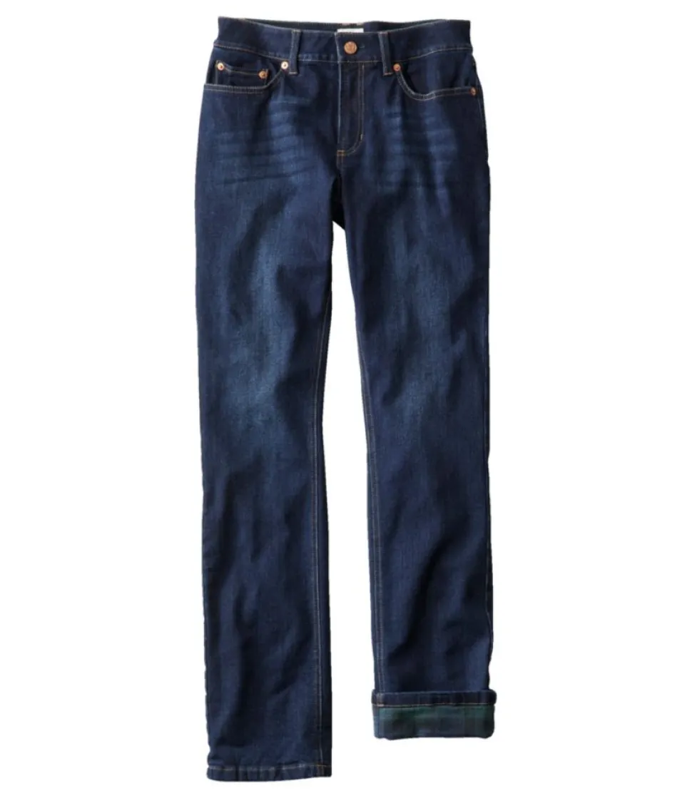 New L.L.Bean "Women's BeanFlex® Jeans, Mid-Rise Straight-Leg Lined" Rinsed