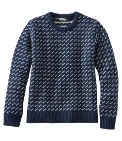Outlet L.L.Bean "Women's Bean's Classic Ragg Wool Sweater, Crewneck Bird's-Eye" ClassicNavy/LightGrayHeatherBirdseye