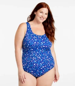 Fashion L.L.Bean "Women's BeanSport Swimwear, Scoopneck Tanksuit Print" CobaltPetalMulti