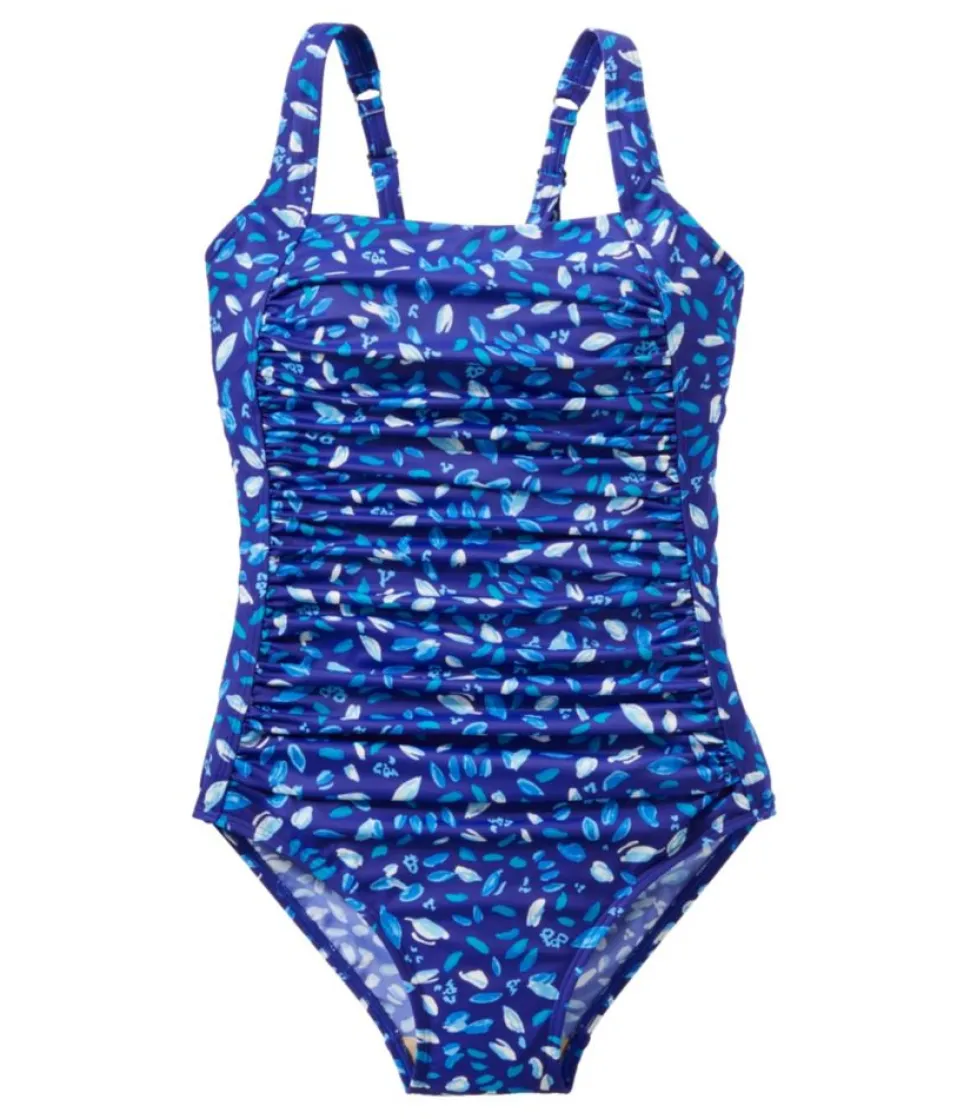 Shop L.L.Bean "Women's BeanSport Swimwear, Squareneck Tanksuit Print" CobaltPetalMulti