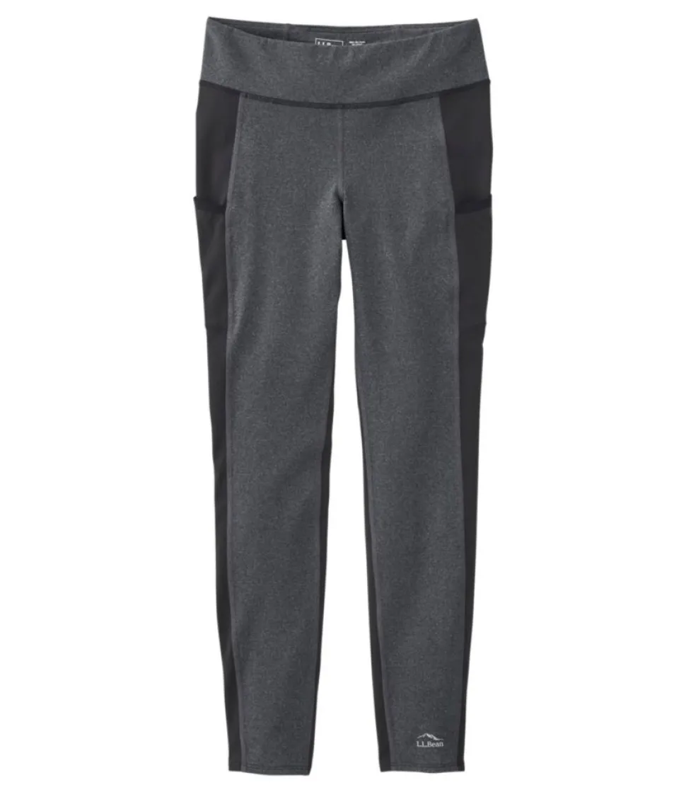 Cheap L.L.Bean "Women's Boundless Performance Pocket Tights, Mid-Rise Colorblock" CharcoalHeather/ClassicBlack