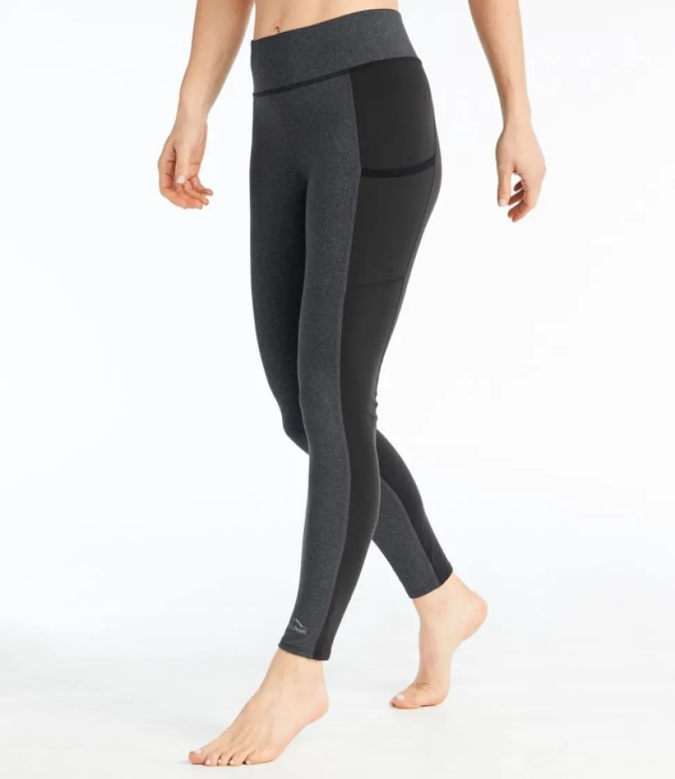 Cheap L.L.Bean "Women's Boundless Performance Pocket Tights, Mid-Rise Colorblock" CharcoalHeather/ClassicBlack