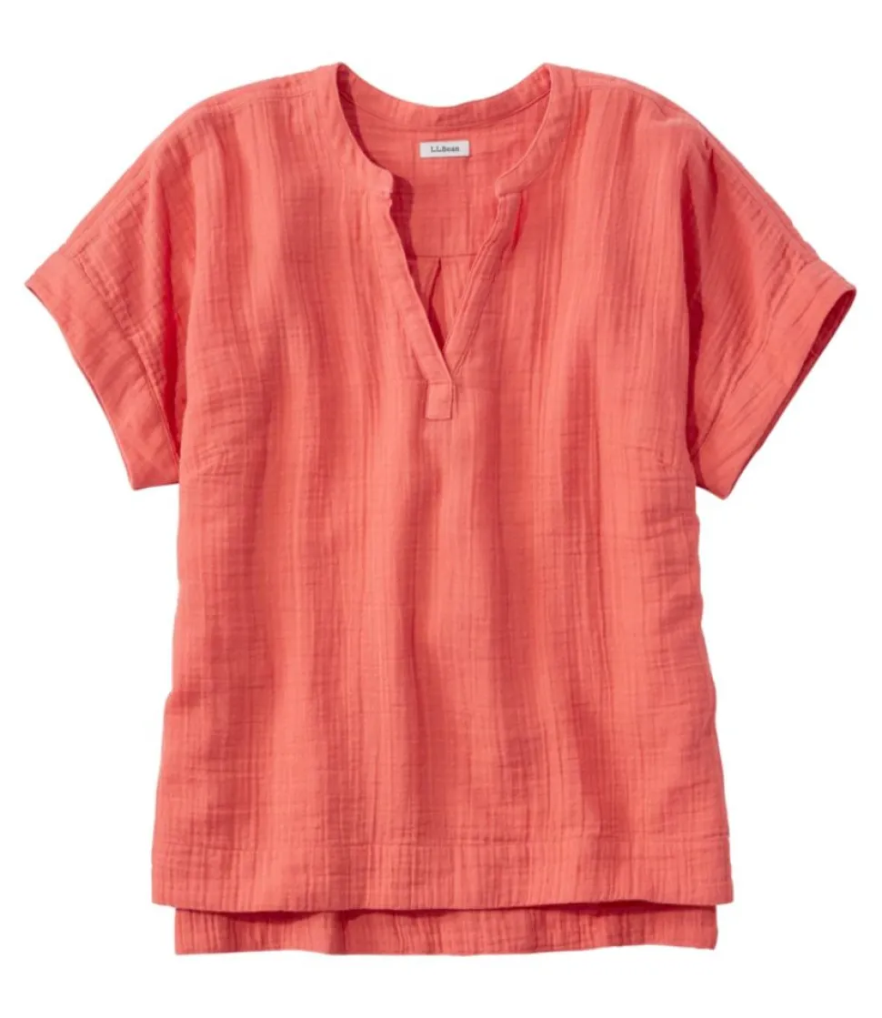 Sale L.L.Bean "Women's Cloud Gauze Shirt, Short-Sleeve" White