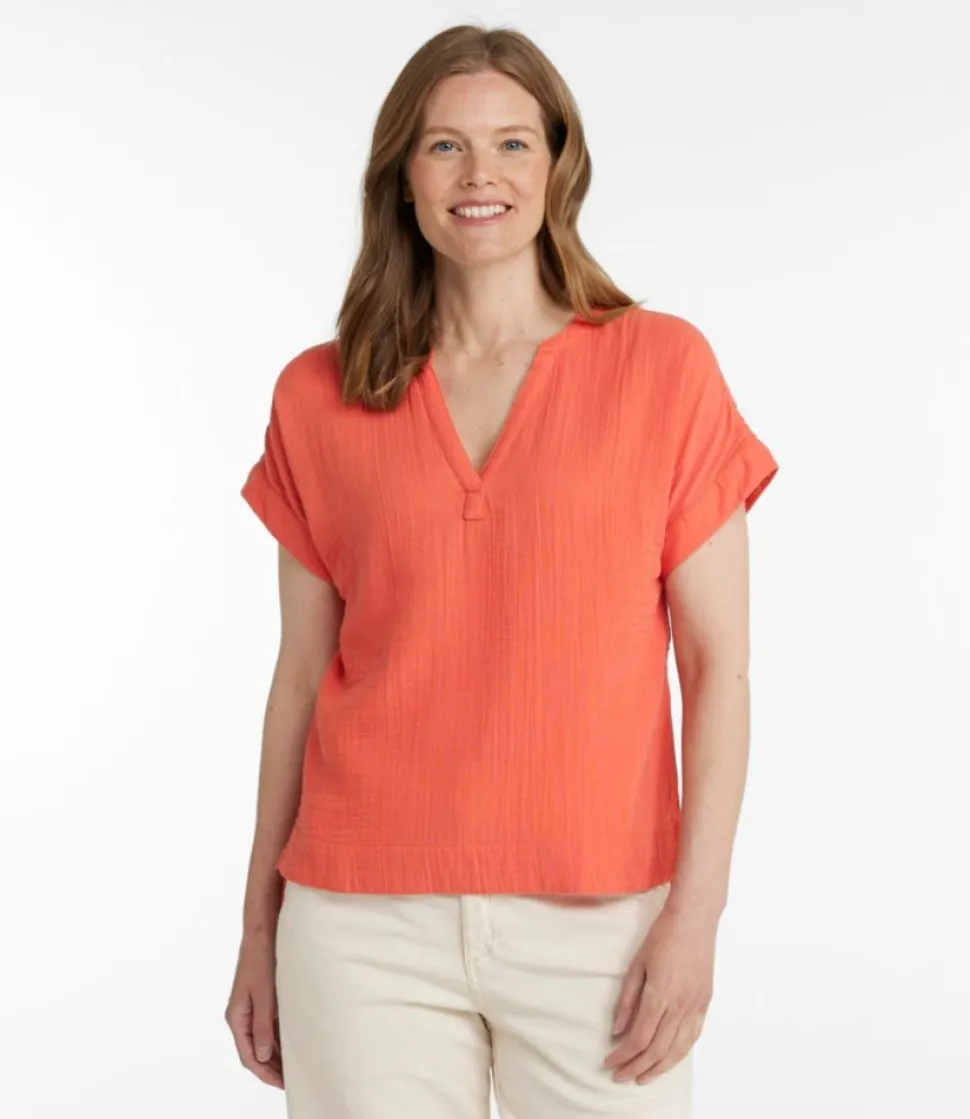 Sale L.L.Bean "Women's Cloud Gauze Shirt, Short-Sleeve" White