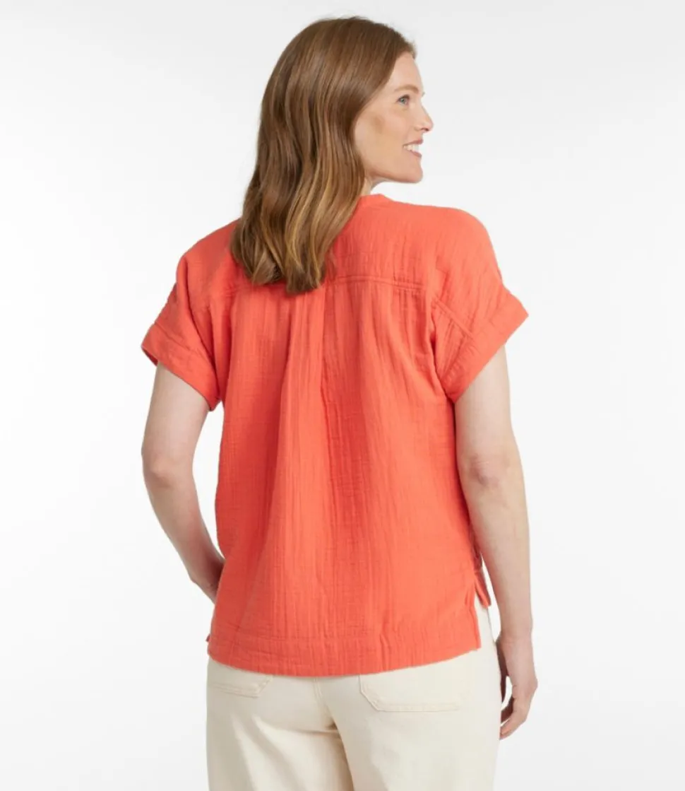 Sale L.L.Bean "Women's Cloud Gauze Shirt, Short-Sleeve" White