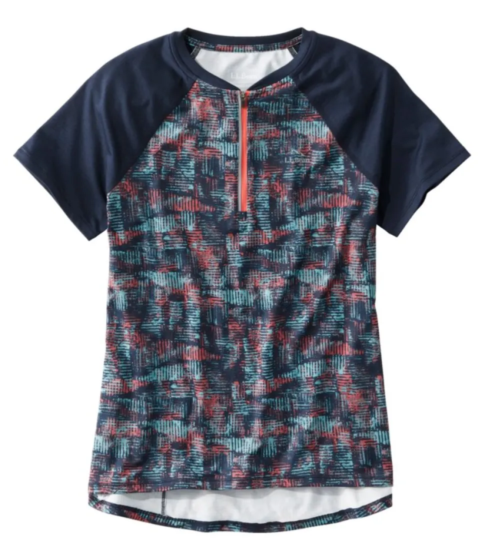 Sale L.L.Bean "Women's Comfort Cycling Jersey Print Short-Sleeve" ClassicNavyGeoPrint/ClassicNavy