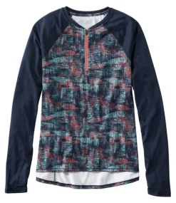 Clearance L.L.Bean "Women's Comfort Cycling Jersey, Long-Sleeve Print" ClassicNavyGeoPrint/ClassicNavy