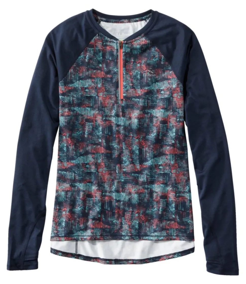 Clearance L.L.Bean "Women's Comfort Cycling Jersey, Long-Sleeve Print" ClassicNavyGeoPrint/ClassicNavy