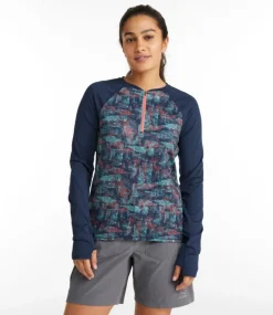 Clearance L.L.Bean "Women's Comfort Cycling Jersey, Long-Sleeve Print" ClassicNavyGeoPrint/ClassicNavy