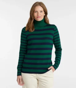 New L.L.Bean "Women's Cotton/Cashmere Sweater, Turtleneck Stripe"